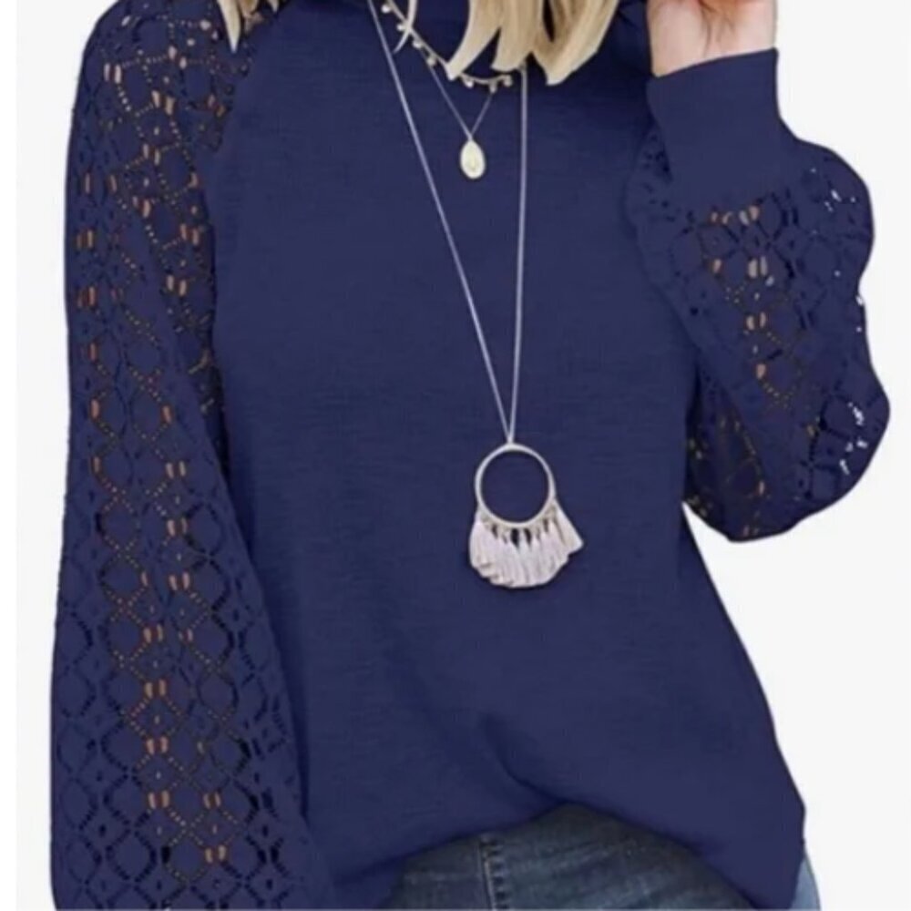 Women's Miholl Blue thermal Long Sleeve Shirt XXL lace sheer arms